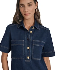 Dkny Jeans Women's Collared Short-Sleeve Denim Shift Dress