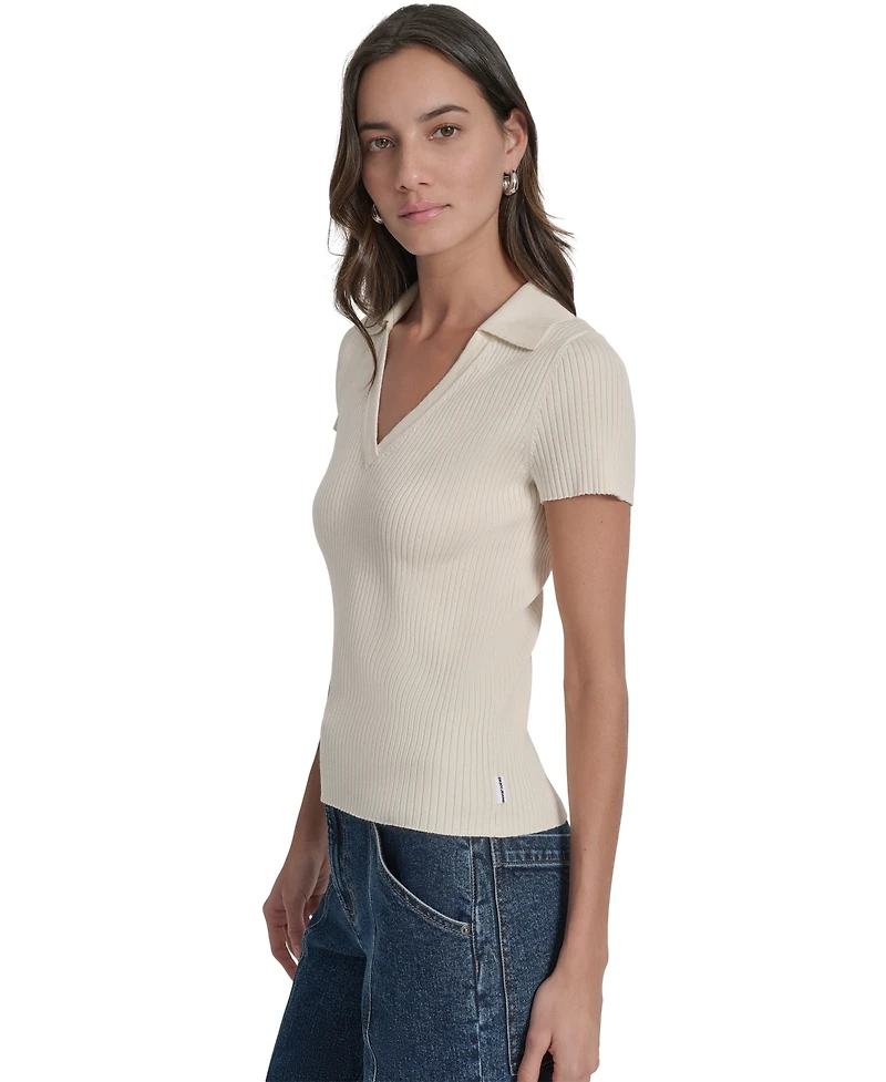 Dkny Jeans Womens Ribbed V-Neck Polo Sweater - G0h