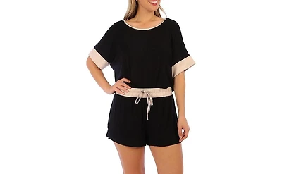 Tahari Women's 2 Piece Cooling Short Sleeve Top and Shorts with Satin Hem Pajama Set