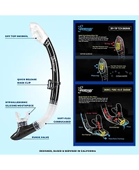 Seavenger Aviator Snorkeling Set: Single Window Mask, Snorkel, Fins & Bag - Black Silicone/Orange Xs/Xxs