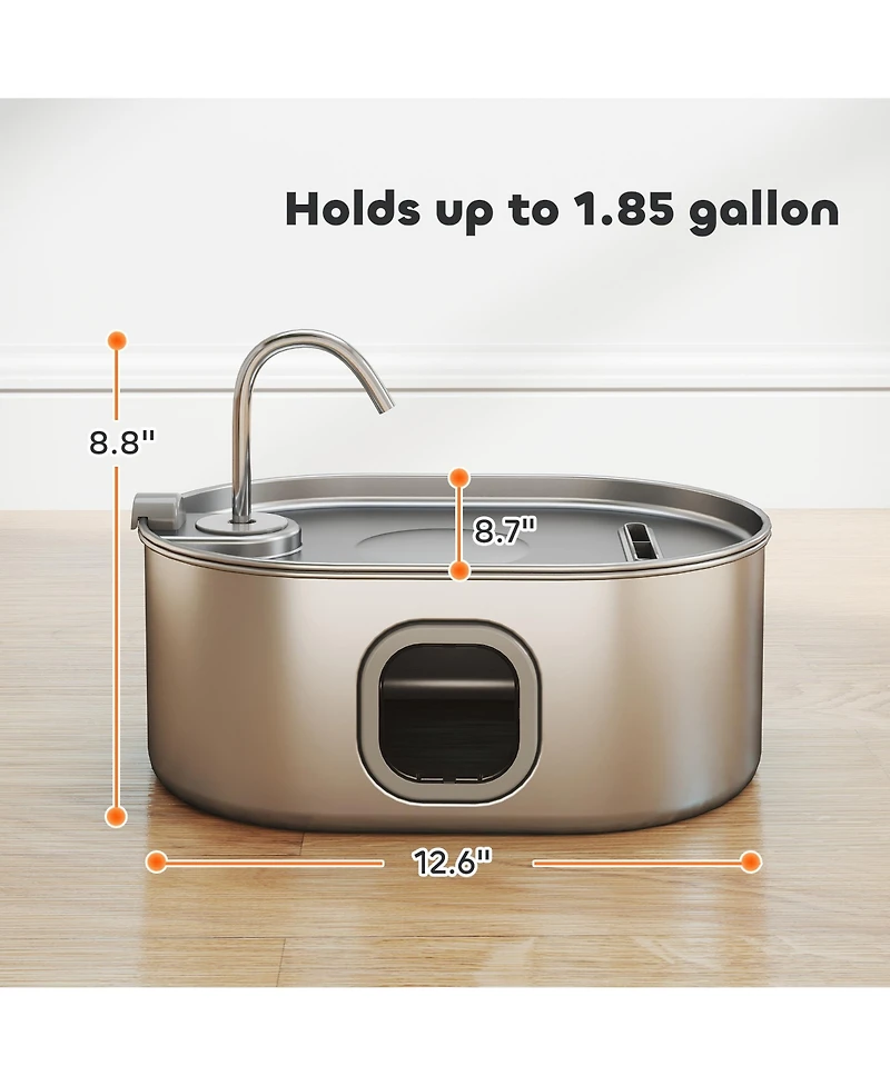 PawHut Stainless Steel Cat Water Fountain, 246 oz. / 7L Pet Water Fountain