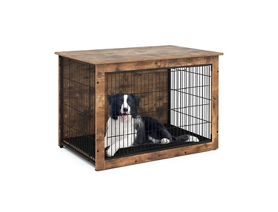 Akiudex Dog Crate Furniture with Cushion and Double Doors for Small/Medium Dogs