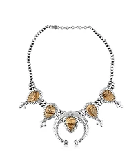 American West Jewelry Sterling Silver Picture Jasper Pear-Cut Squash Blossom Necklace, 17 to 20 Inches