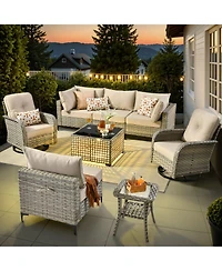 Xizzi Outdoor Patio Furniture Set,8 Pieces Rattan Sectional Cozy Sofa,Patio Conversation Sets with Swivel Chairs and Solar Coffee Table