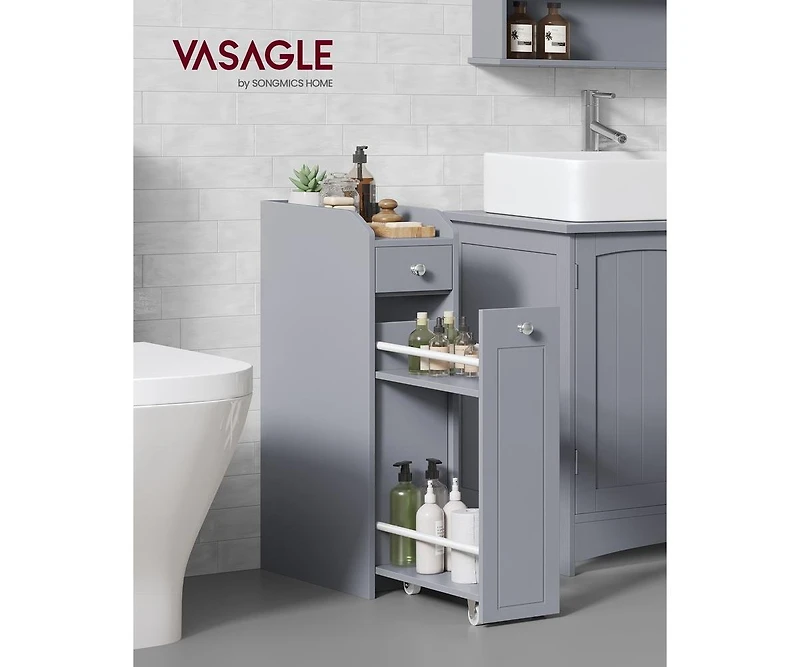 Songmics Home Compact 4-Tier Bathroom 15.7" x 7" x 27.5" Cabinet with Toilet Paper Holder, Slide-Out Drawer, Dove Gray