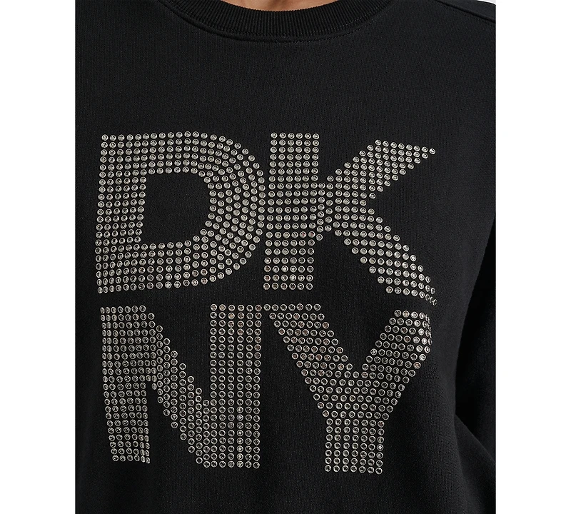 Dkny Jeans Women's Rhinestone Logo Cotton Crewneck Sweatshirt