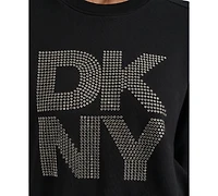 Dkny Jeans Women's Rhinestone Logo Cotton Crewneck Sweatshirt