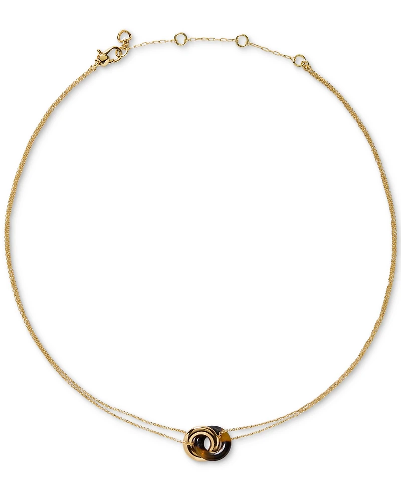 kate spade new york Gold-Tone Interlock Tortoise Pendant Necklace, 16" + 3" extender