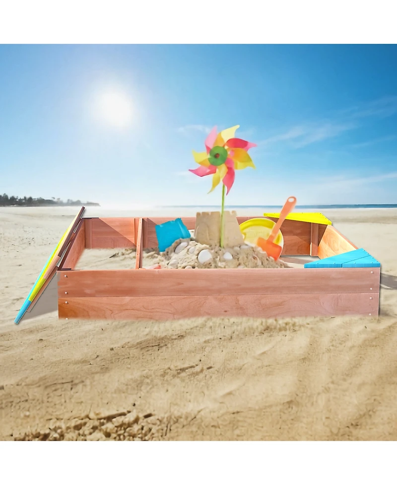 Cesicia Children's Wooden Sandbox, Sandpit ,Kids Wood Playset Outdoor Backyard ,47.25"L x47.25"W x 7.87"H