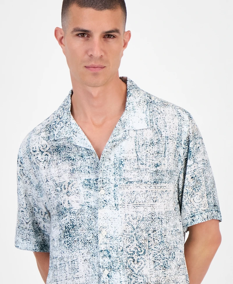 Guess Short Sleeve Paisley Button-Front Camp Shirt