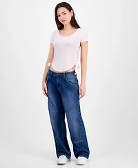 Rebellious One Juniors' Solid Ribbon-Side Short-Sleeve Tee