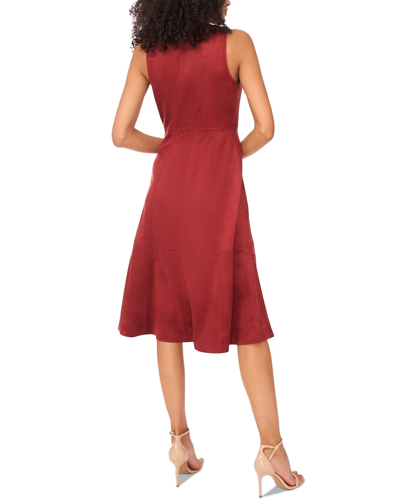 Vince Camuto Women's Faux-Suede Seamed V-Neck Sleeveless Midi Dress
