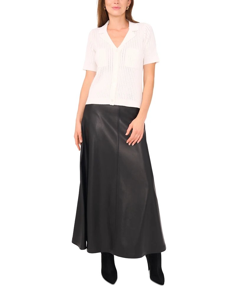 Vince Camuto Women's Pointelle Short-Sleeve Button-Front Top