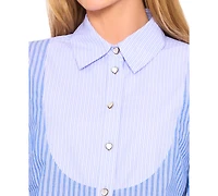 CeCe Women's Striped Cotton Shirt with Heart Buttons