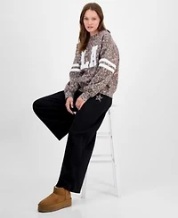 Madden Girl Juniors La Patch Leopard Print Sweatshirt Fleece Wide Leg Sweatpants