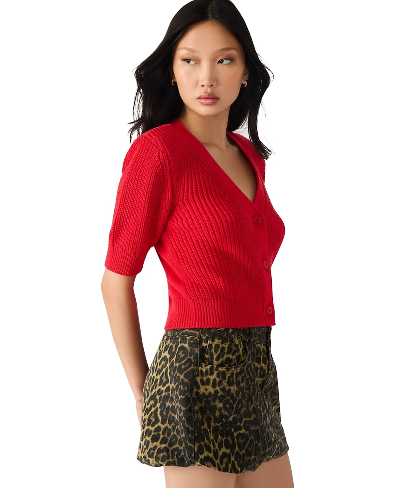 Steve Madden Women's Janae Short Sleeve Cardigan Sweater