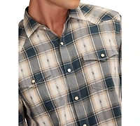 Lucky Brand Men's Dobby Western Long Sleeve Snap-Front Plaid Shirt