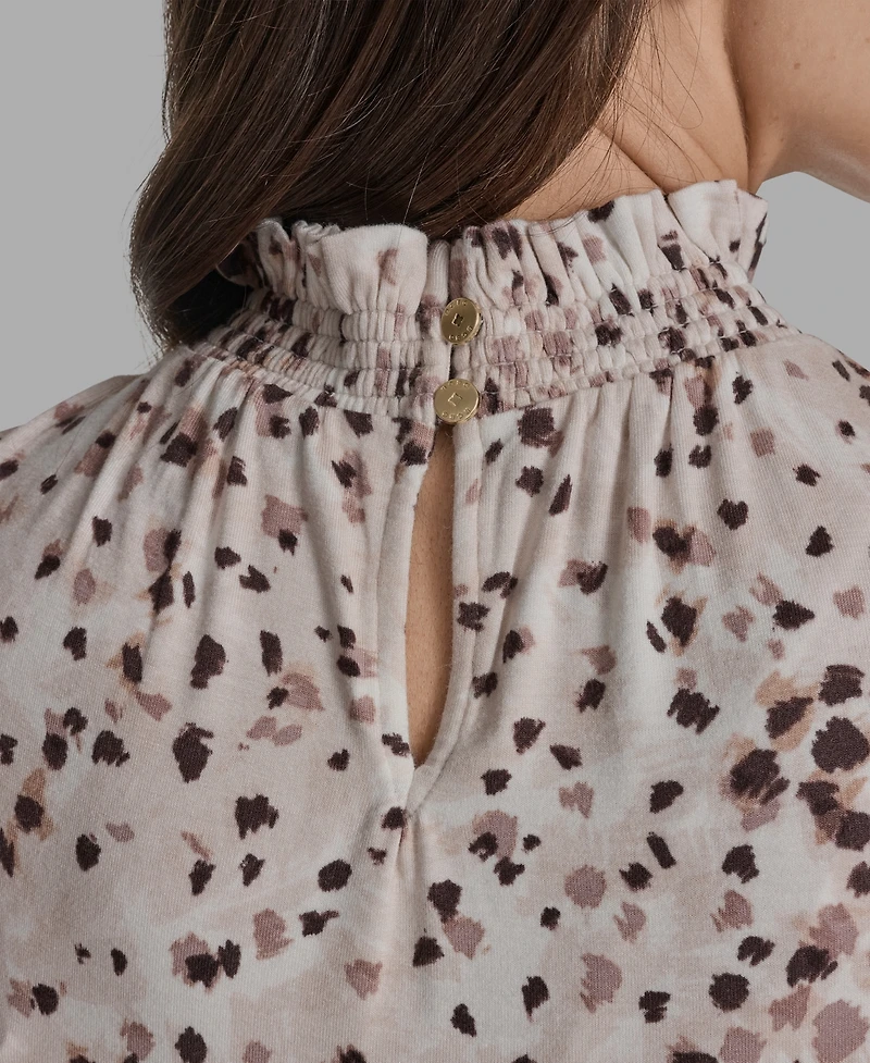 Bcbg Women's Printed Mock Neck Knit Flutter-Sleeve Top