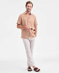 Club Room Men's Short-Sleeve Tonelle Geo-Print Linen Shirt, Macy's Exclusive