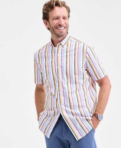 Club Room Men's Kara Stripe Short-Sleeve Button-Down Poplin Shirt, Macy's Exclusive