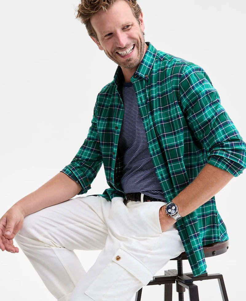 Club Room Men's Proper Plaid Brushed Cotton Button-Down Shirt, Macy's Exclusive