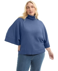 June + Vie Women's Plus Wide-Sleeve Turtleneck Sweater