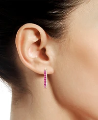 Emerald (3/8 ct. t.w.) & Diamond (1/8 Double Row Small Hoop Earrings 14k Gold-Plated Sterling Silver, 0.75"