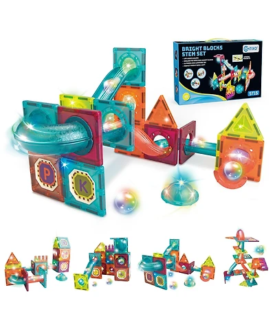 Contixo 65-Piece Glow-in-the-Dark Marble Run Magnetic Tile Set, Stem Building Toy