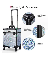 Byootique Folding Manicure Nail Table & Rolling Makeup Train Case Mermaid Silver