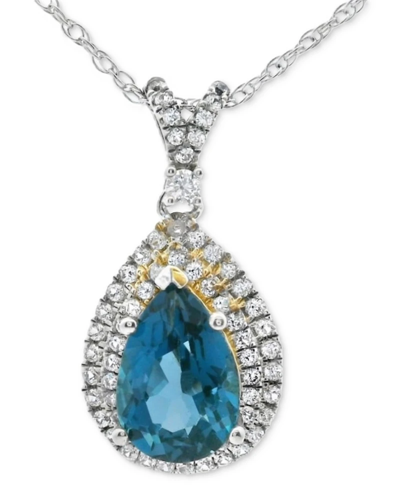 London Blue Topaz (2-3/8 ct. t.w.) & Lab Grown White Sapphire (3/8 ct. t.w.) Double Halo Pear 18" Pendant Necklace in Sterling Silver