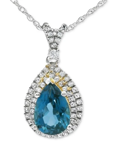 London Blue Topaz (2-3/8 ct. t.w.) & Lab Grown White Sapphire (3/8 ct. t.w.) Double Halo Pear 18" Pendant Necklace in Sterling Silver