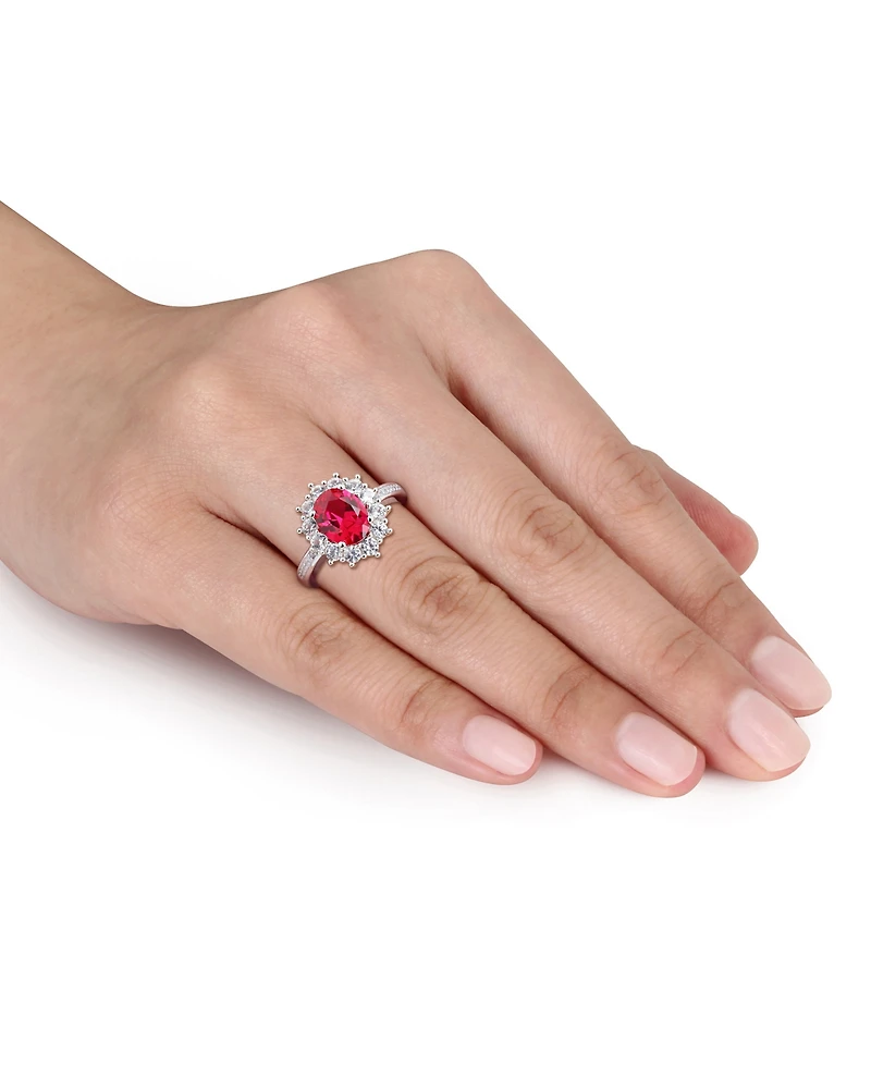 Gemstone & Diamond Accent Halo Ring Sterling Silver