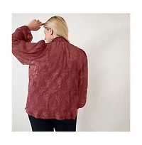 June + Vie Women's Plus Smocked Mockneck Blouse