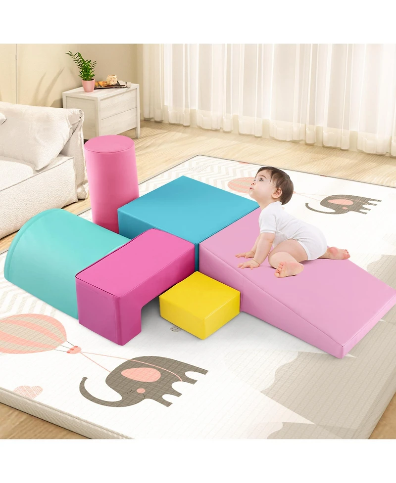 Akiudex 6 Pieces Foam Climbing Blocks Indoor Climb and Crawl Activity Playset with Rectangles