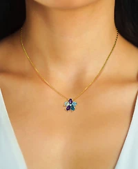 Multi-Gemstone 3-1/4 ct. t.w. with Diamond Accent Flower Statement Pendant 14K Gold-Plated Sterling Silver