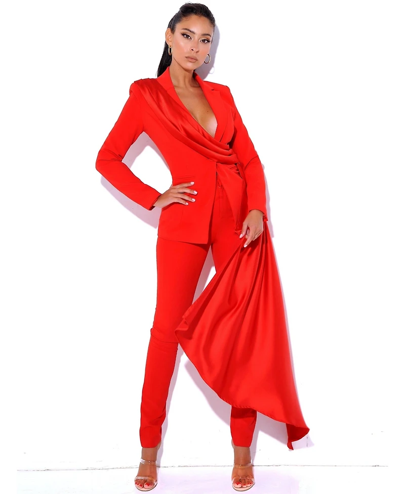 Miss Circle Women's Vayla Red Skinny Fit Crepe Trousers