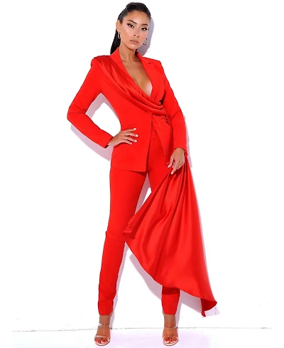 Miss Circle Women's Vayla Red Skinny Fit Crepe Trousers
