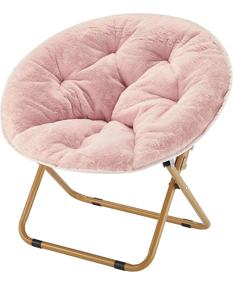 Cesicia Faux Fur Kids Saucer Chair, Blush with Gold Base