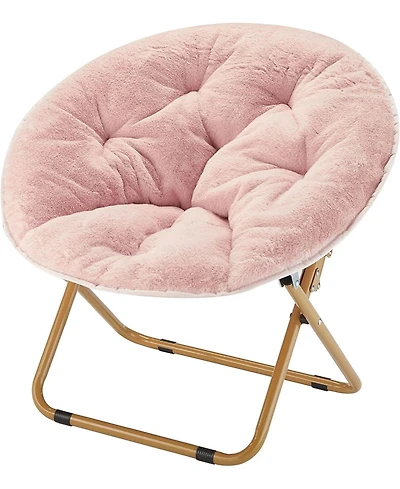 Cesicia Faux Fur Kids Saucer Chair, Blush with Gold Base