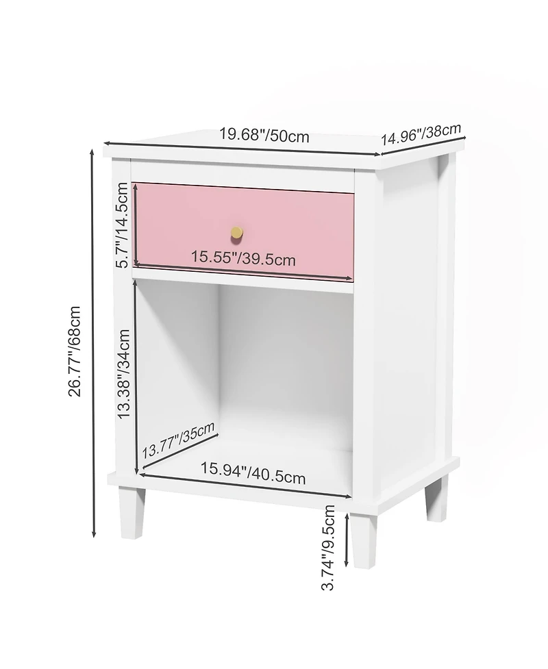 Cesicia 26.77''H Wooden Nightstand with One Drawer One Shelf for Kids