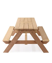 Cesicia 3-in-1 Kids Outdoor Wooden Picnic Table With Umbrella, Convertible Sand & Wate