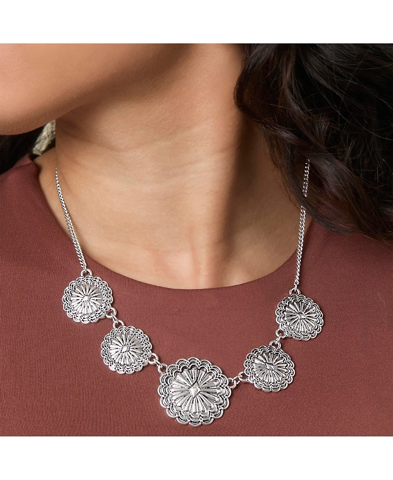 Jessica Simpson Statement Medallion Necklace in Antiqued Silver