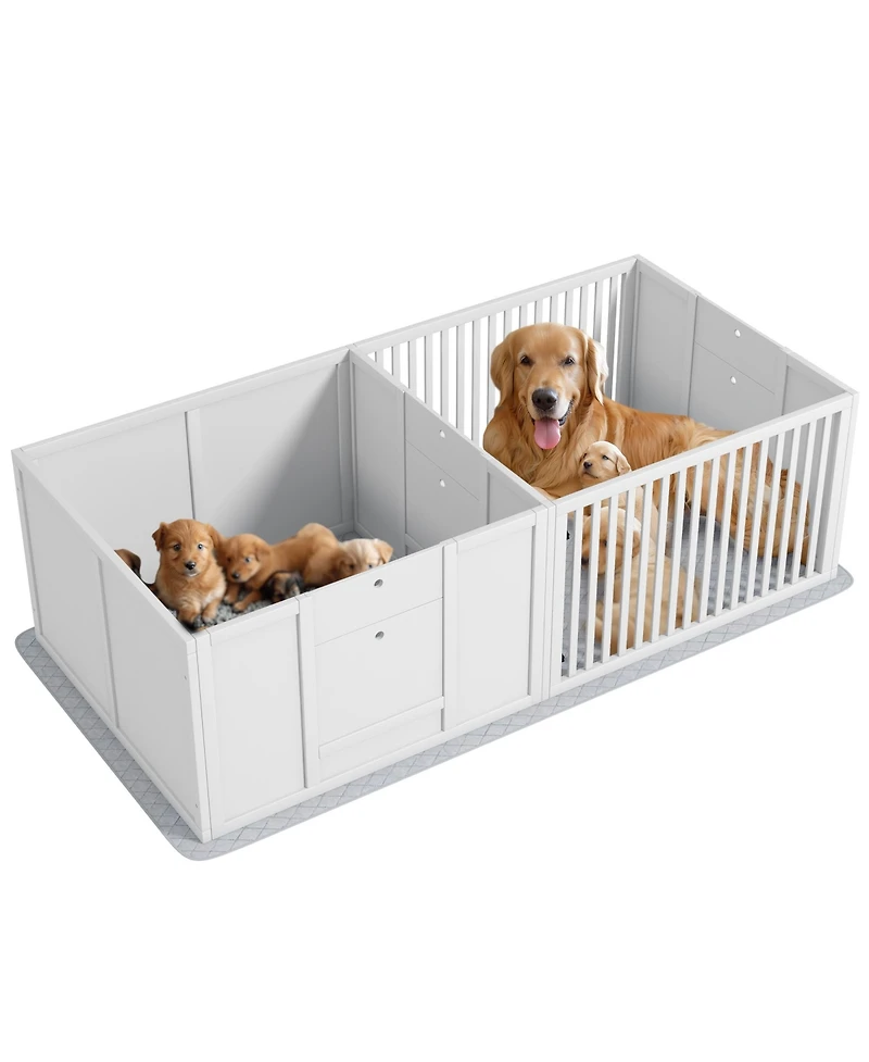 PawHut Whelping Box for Dogs with Waterproof Pad & Adjustable Door