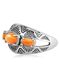 American West Jewelry Sterling Silver Orange Spiny Oyster 3-Stone Oval Band Ring, 10