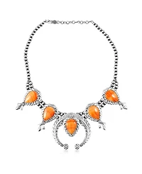 American West Jewelry Sterling Silver Orange Spiny Oyster Pear-Cut Squash Blossom Necklace, 17 to 20 Inches