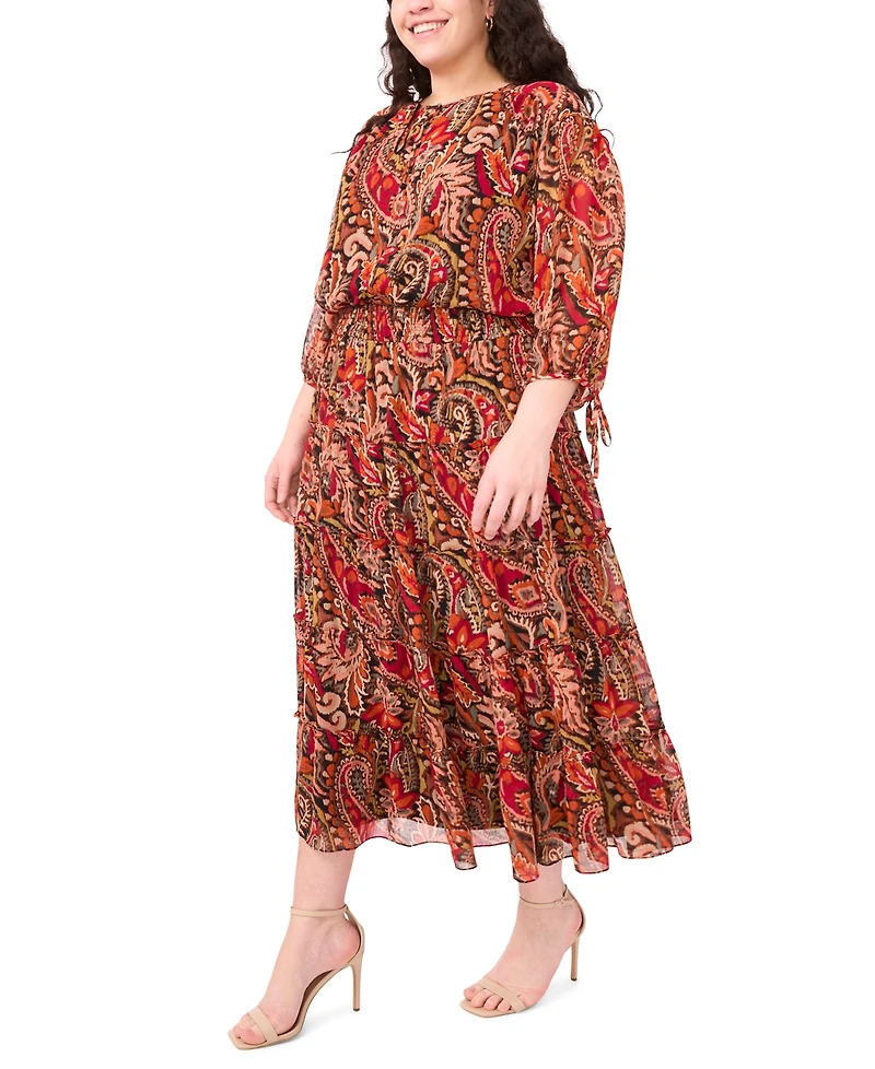 Msk Plus 3/4-Sleeve Chiffon Midi Dress