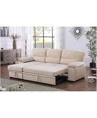 Homlux 97.5"W Beige Velvet Fabric Reversible Sleeper Sectional Sofa Chaise