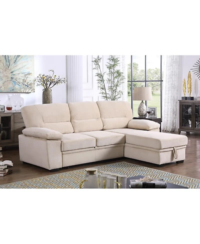 Homlux 97.5"W Beige Velvet Fabric Reversible Sleeper Sectional Sofa Chaise