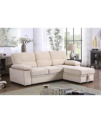 Homlux 97.5"W Beige Velvet Fabric Reversible Sleeper Sectional Sofa Chaise