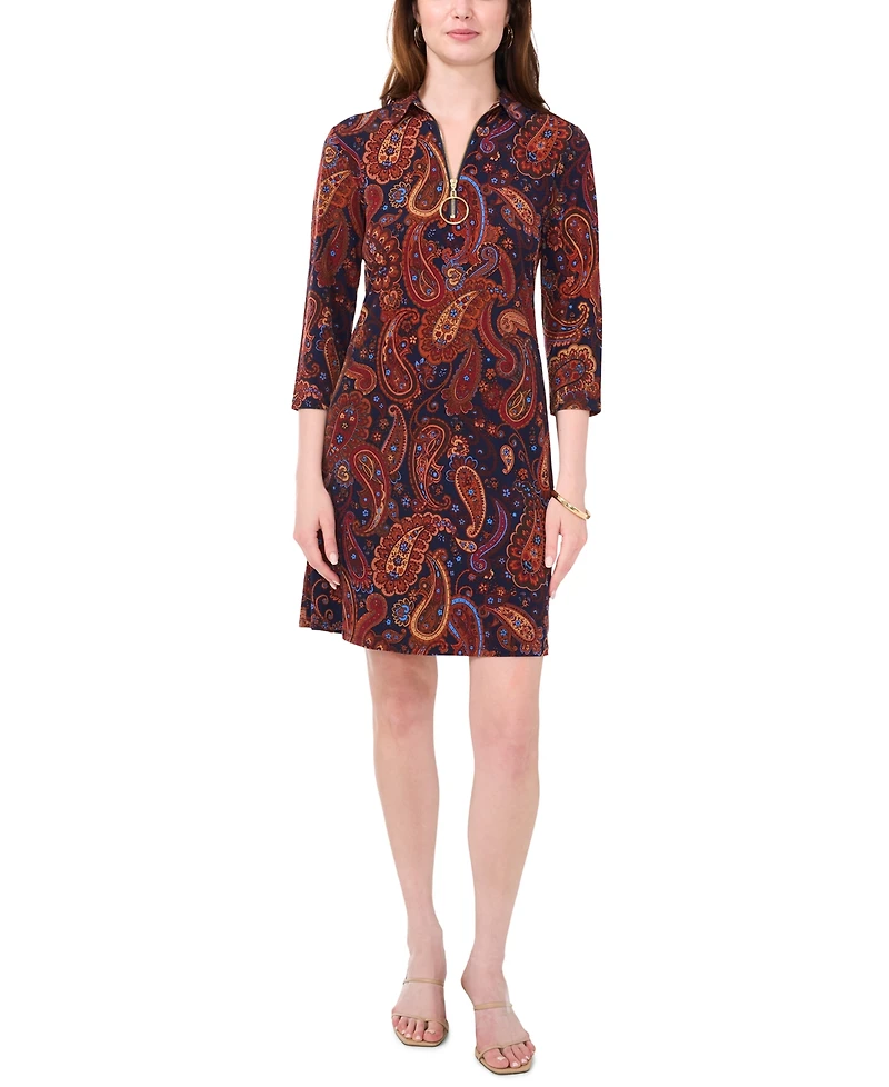 Msk Petite Collared 3/4-Sleeve Jersey Shift Dress